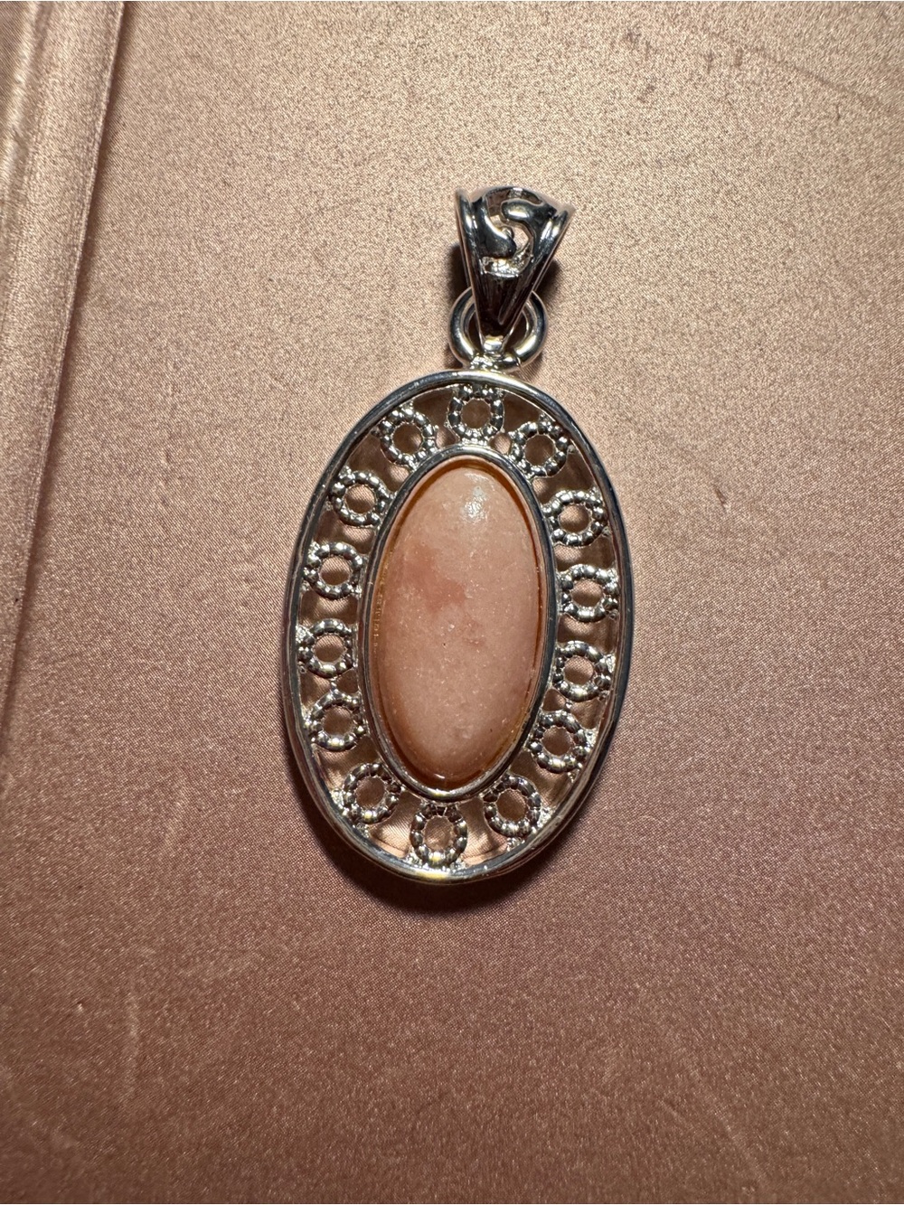 Sterling Silver Oval Pendant with Peach Stone